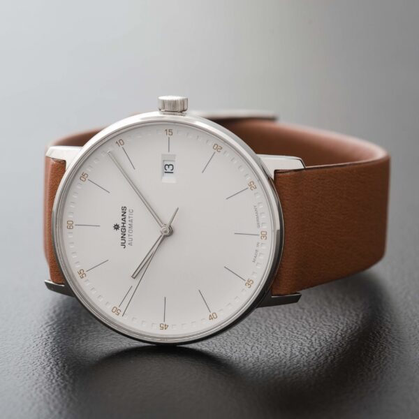 Junghans Form A Automatic Date Calfskin Tan Strap White Dial watch 027/4734.00