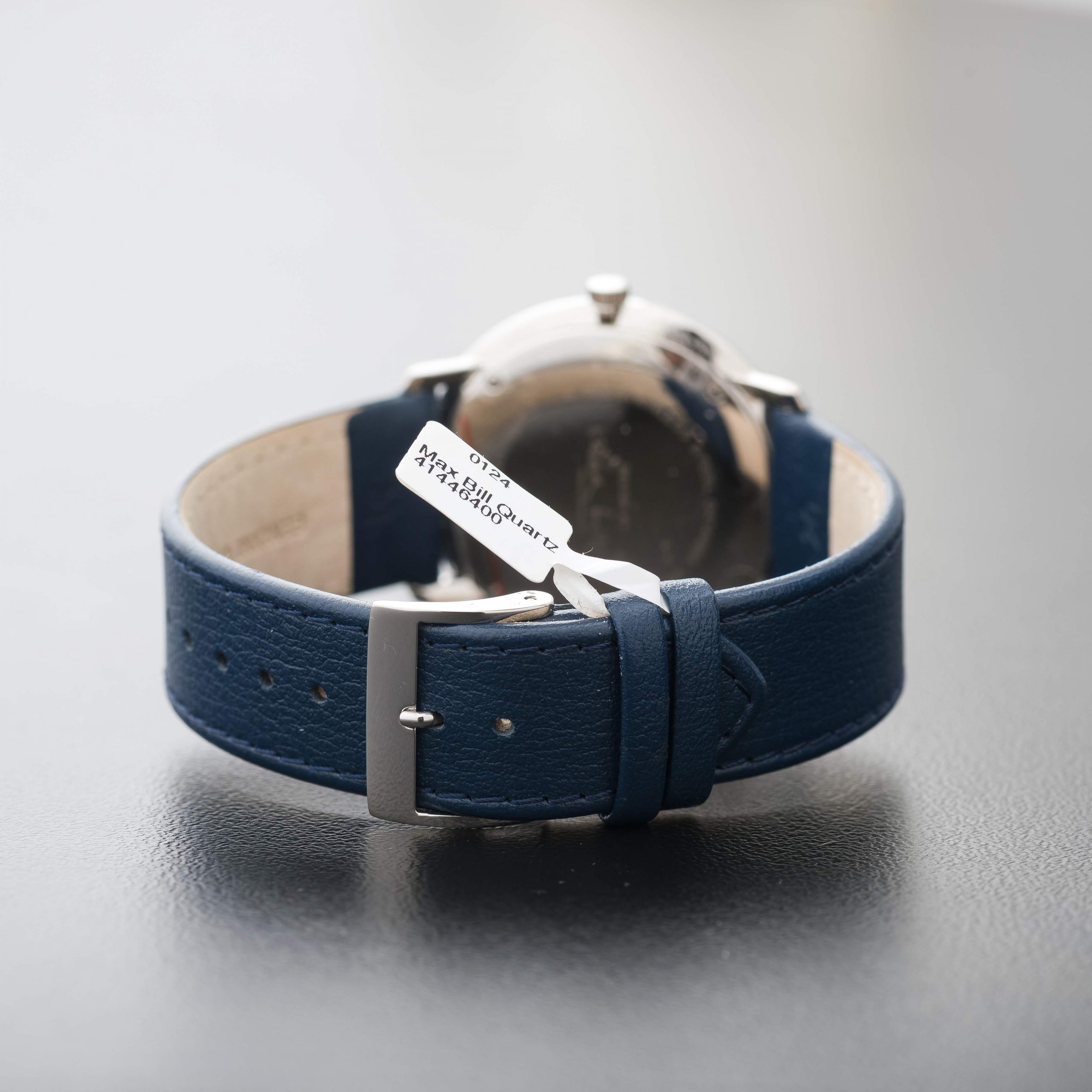 Junghans Max Bill Watch Quartz White Dial Date Blue leather watch 041/4464.00