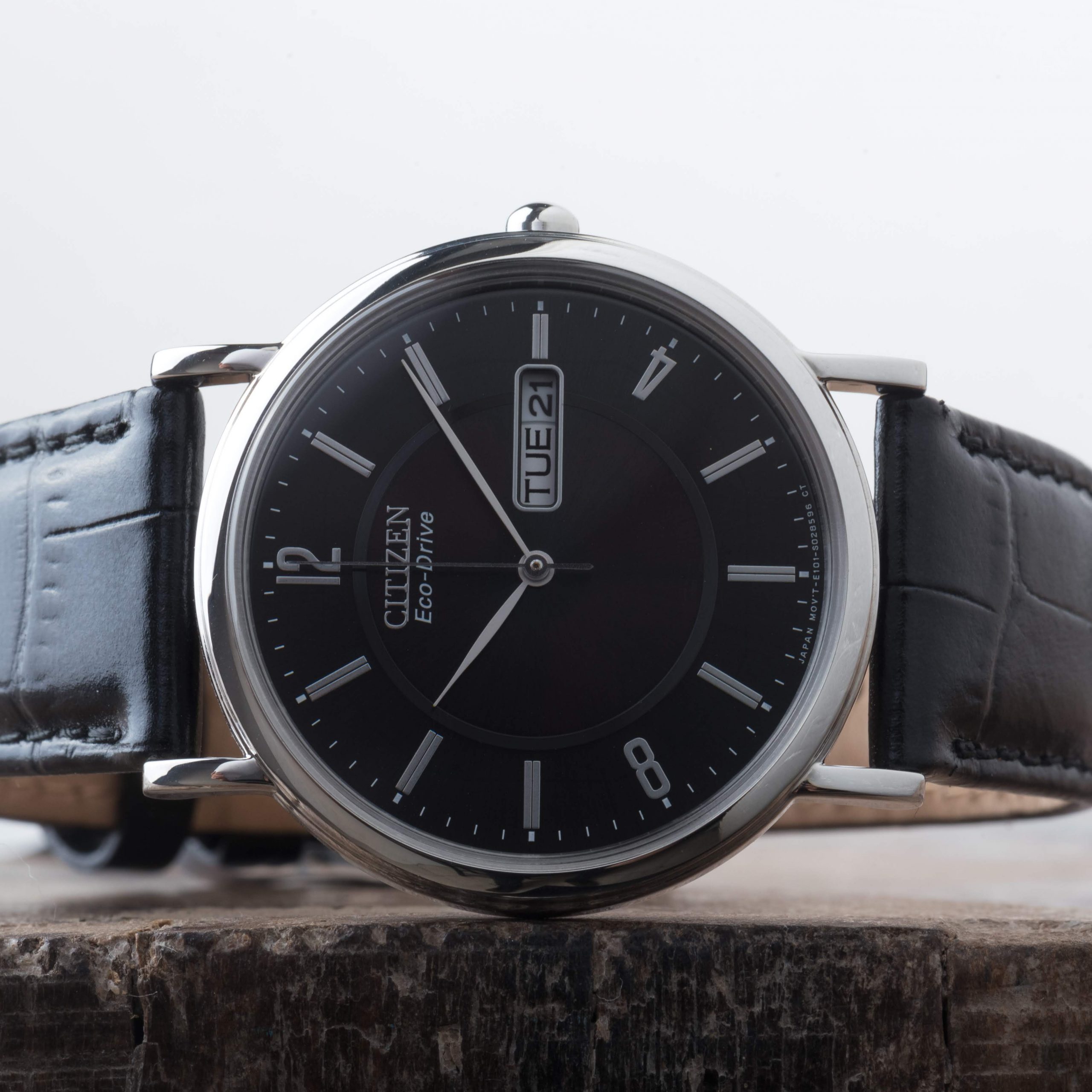 Citizen Eco Drive Day Date Black Stepped Dial Stainless Steel Watch Citizen Eco Drive Day Date Black Stepped Dial Stainless Steel Watch