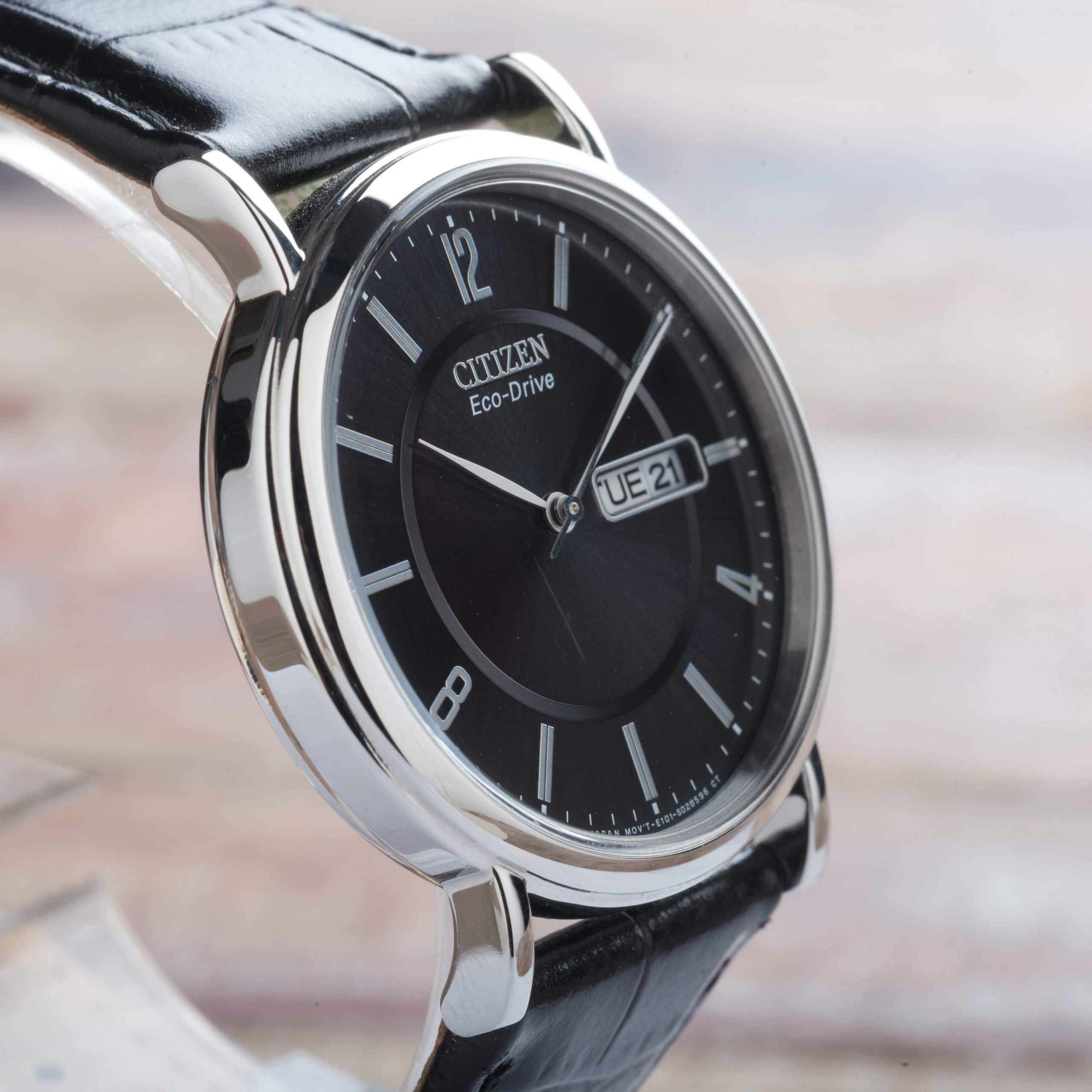 Citizen Eco Drive Day Date Black Stepped Dial Stainless Steel Watch Citizen Eco Drive Day Date Black Stepped Dial Stainless Steel Watch