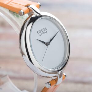 Citizen Eco-Drive Silhouette Ladies Orange Leather Strap Watch EM0250-01A